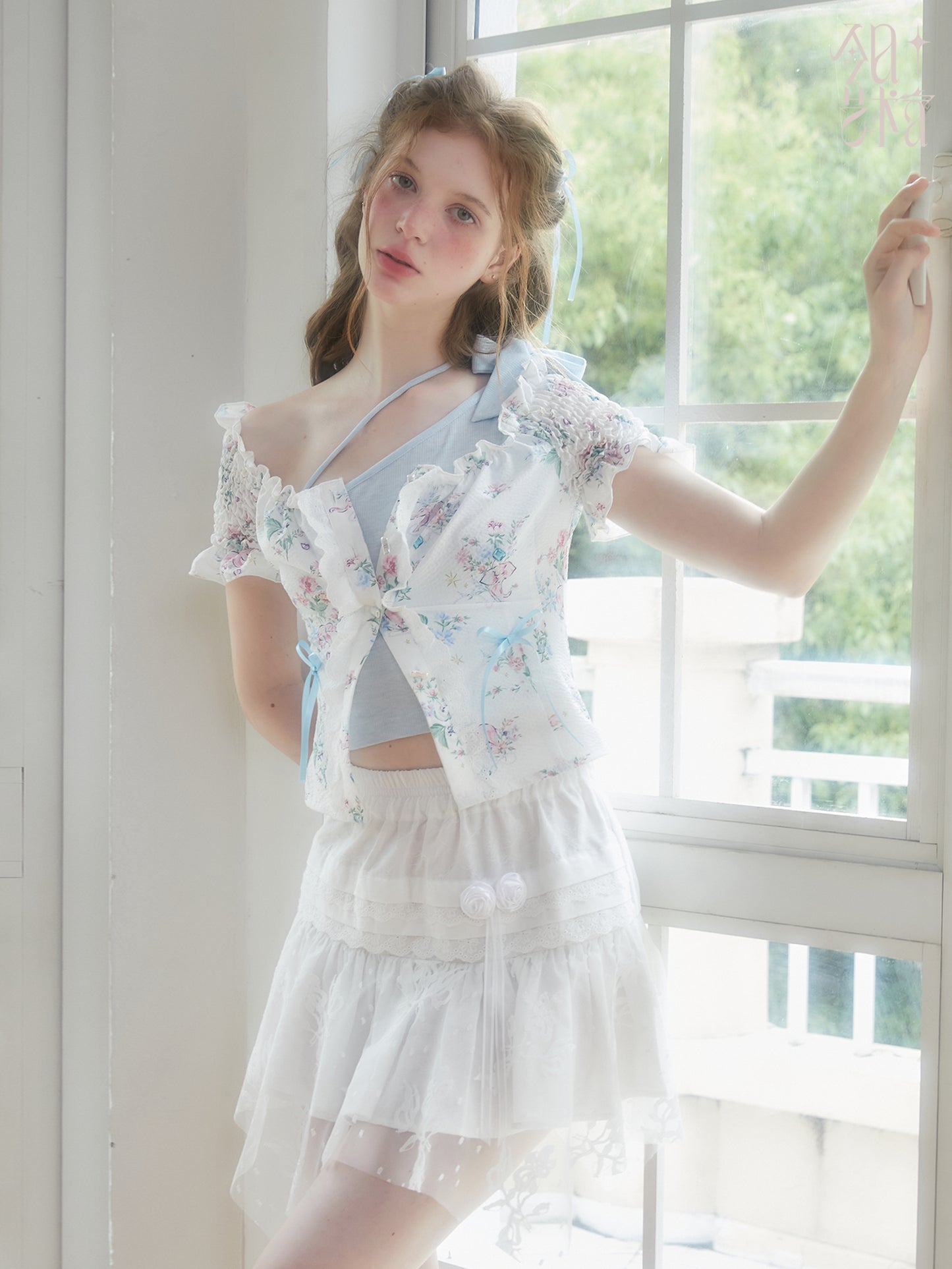 Floral Elephant Print Blouse With Baroque Pearl Buttons