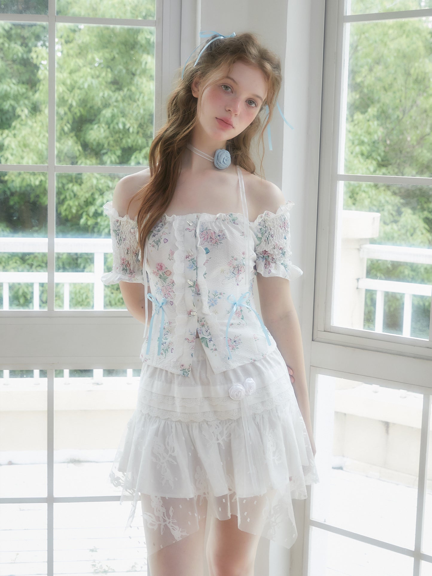 Floral Elephant Print Blouse With Baroque Pearl Buttons