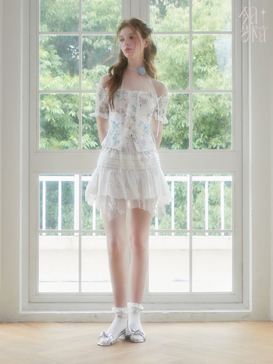 Floral Elephant Print Blouse With Baroque Pearl Buttons