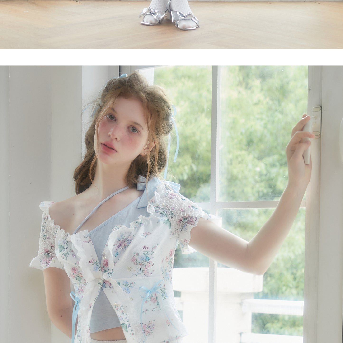 Floral Elephant Print Blouse With Baroque Pearl Buttons