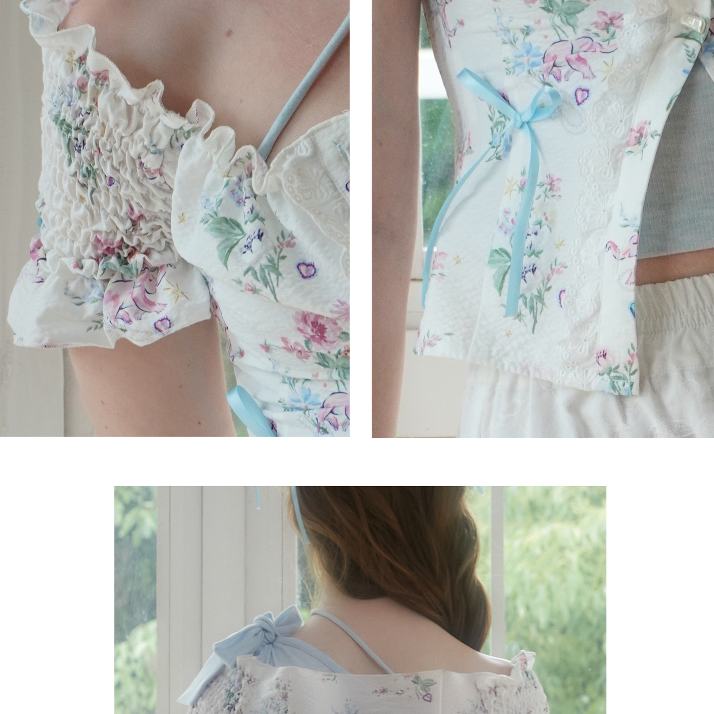 Floral Elephant Print Blouse With Baroque Pearl Buttons