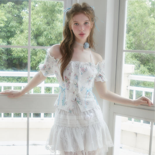 Floral Elephant Print Blouse With Baroque Pearl Buttons