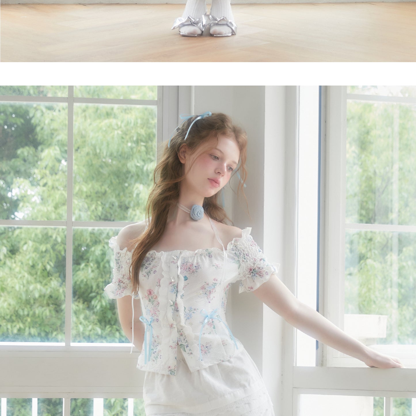 Floral Elephant Print Blouse With Baroque Pearl Buttons
