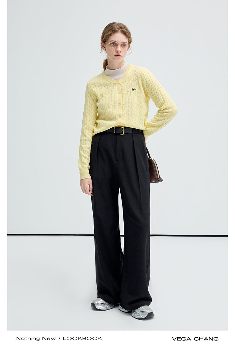High Waist Pintuck Straight-Leg Trousers