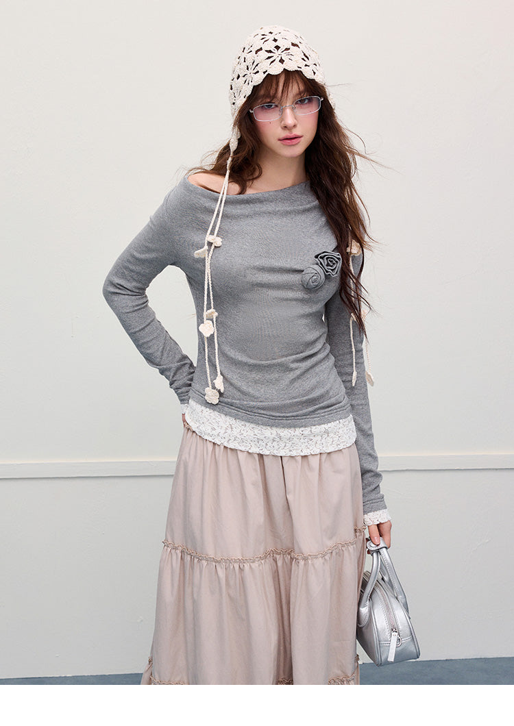 One-Shoulder Draped Top With Floral Embellishment