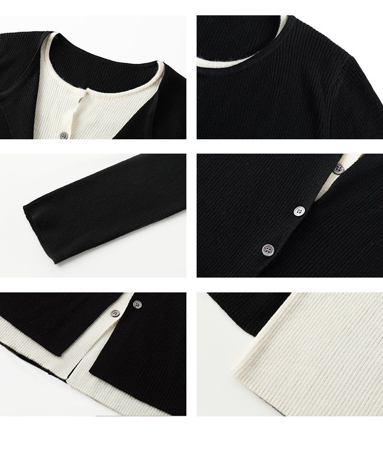 Contrast Colored Overlay Fitted Knit Top
