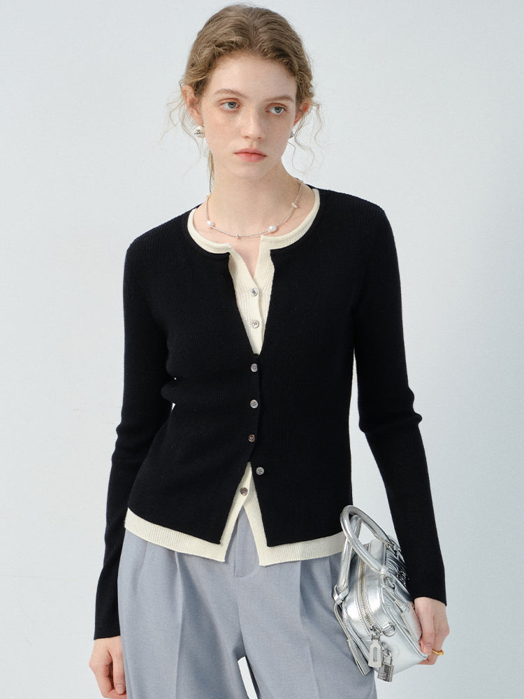 Contrast Colored Overlay Fitted Knit Top