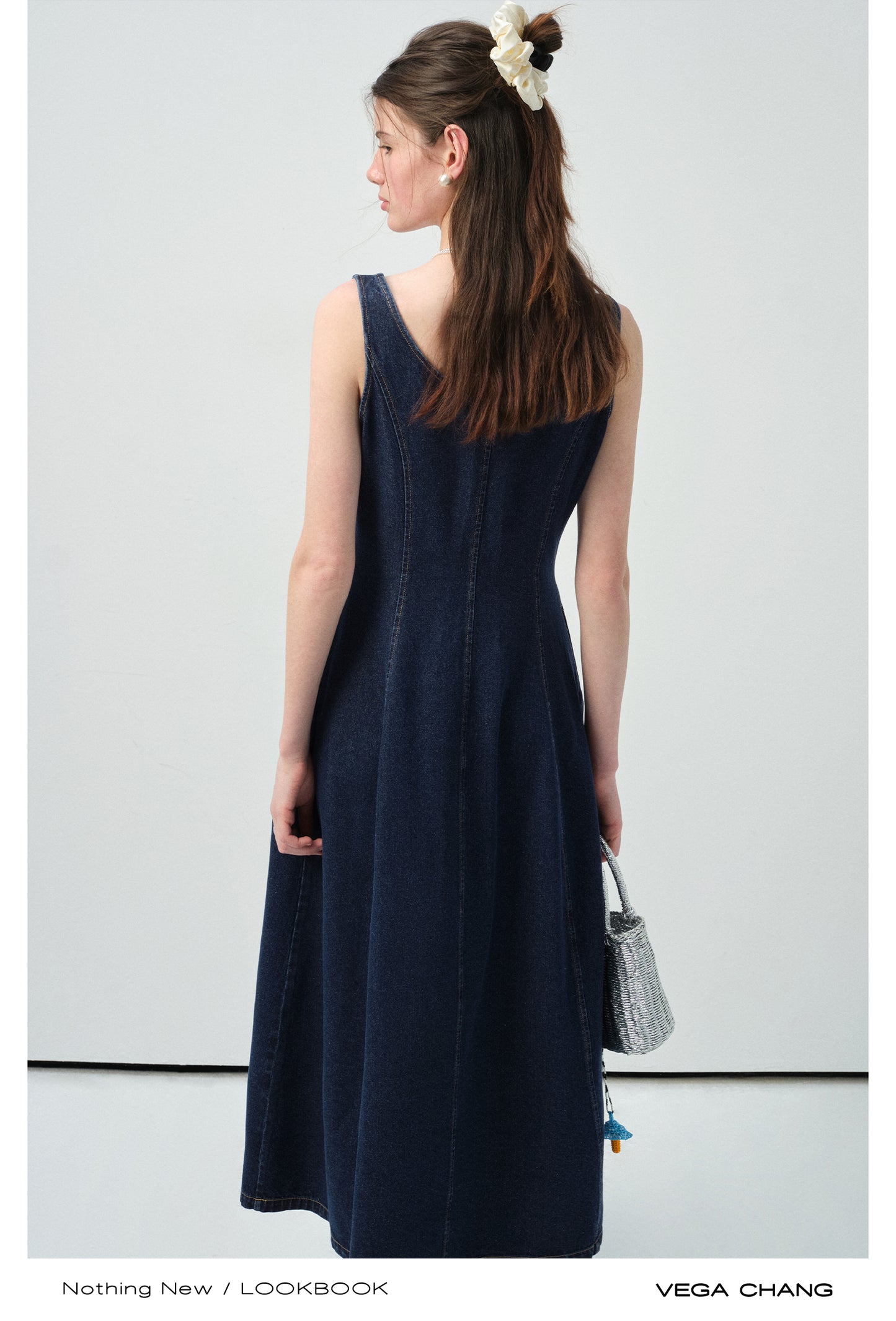 Seamed Sleeveless Denim Maxi Dress