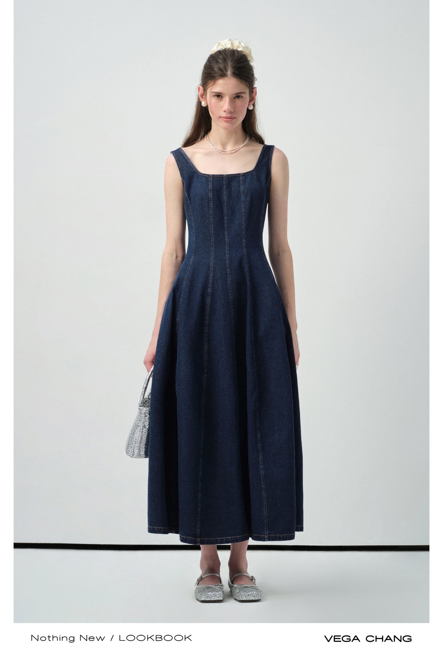 Seamed Sleeveless Denim Maxi Dress