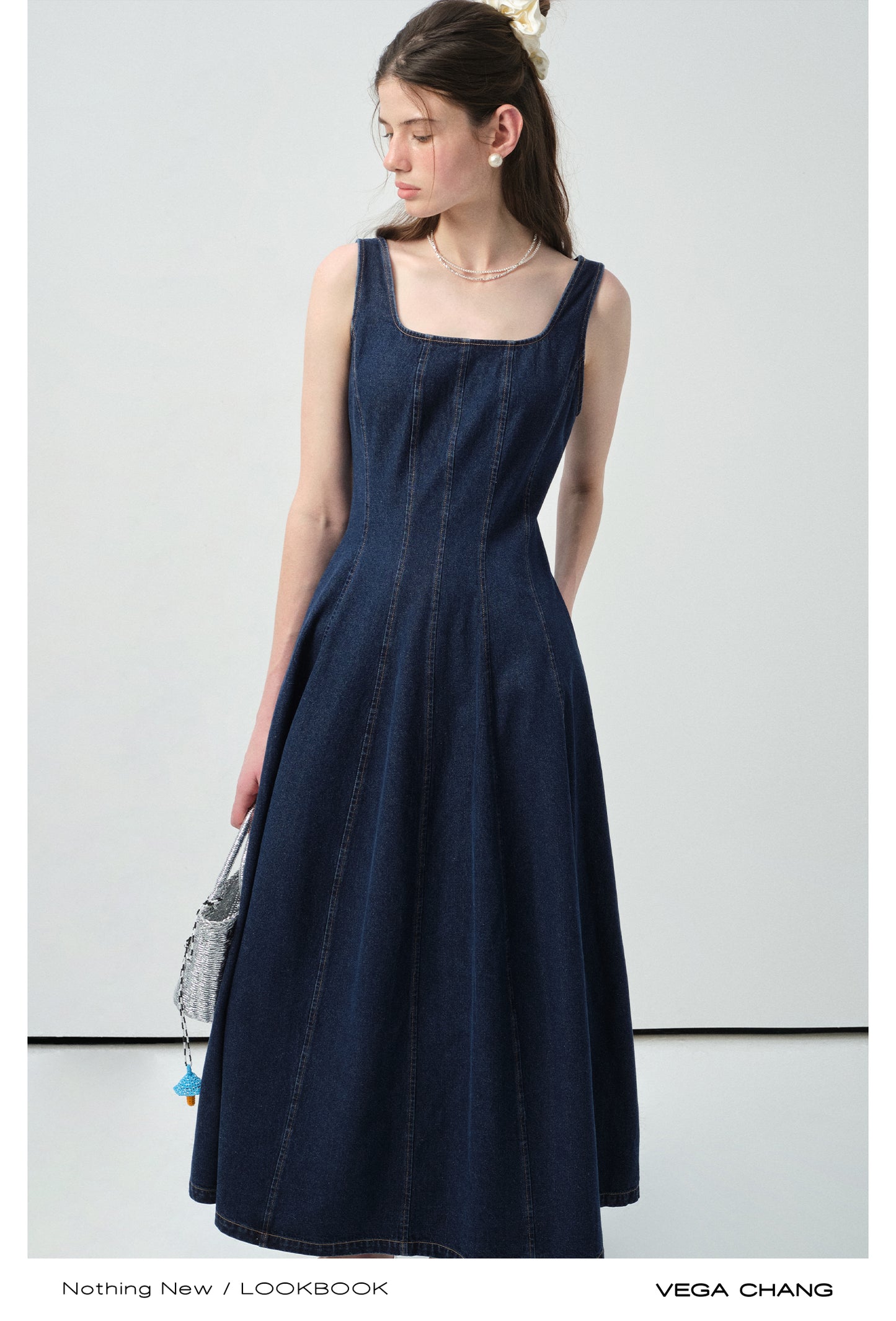 Seamed Sleeveless Denim Maxi Dress