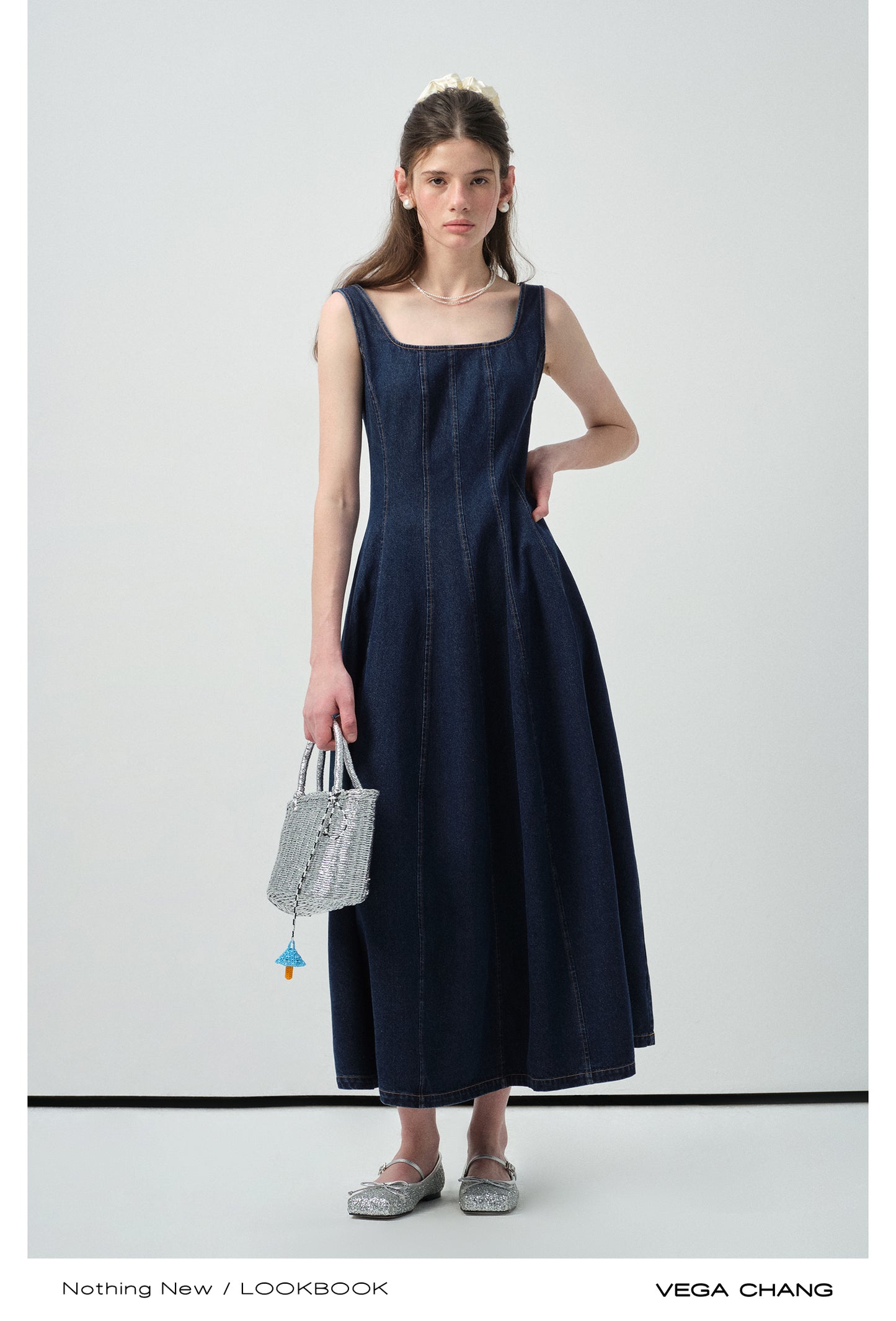 Seamed Sleeveless Denim Maxi Dress