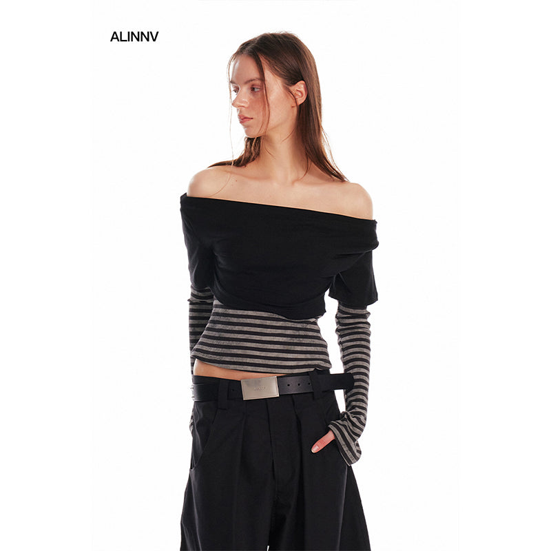 Layered-Look Draped Off-Shoulder Crop Top