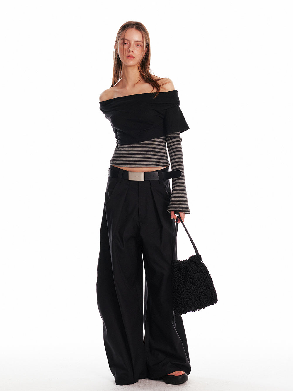Layered-Look Draped Off-Shoulder Crop Top