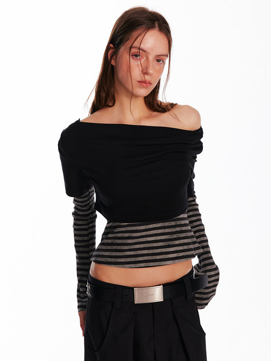 Layered-Look Draped Off-Shoulder Crop Top