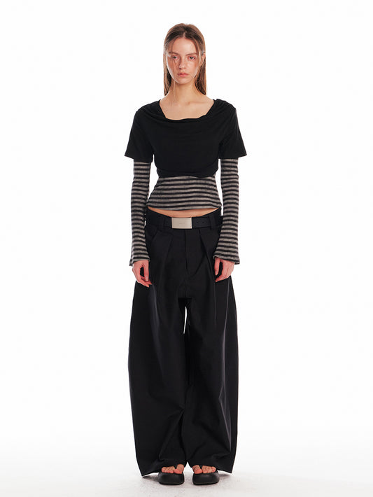 Layered-Look Draped Off-Shoulder Crop Top