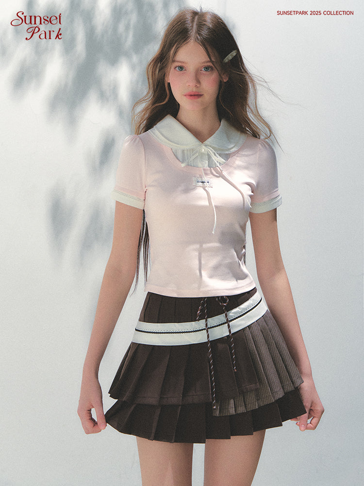 2-Stripe Pleated Asymmetrical Tiered Skirt