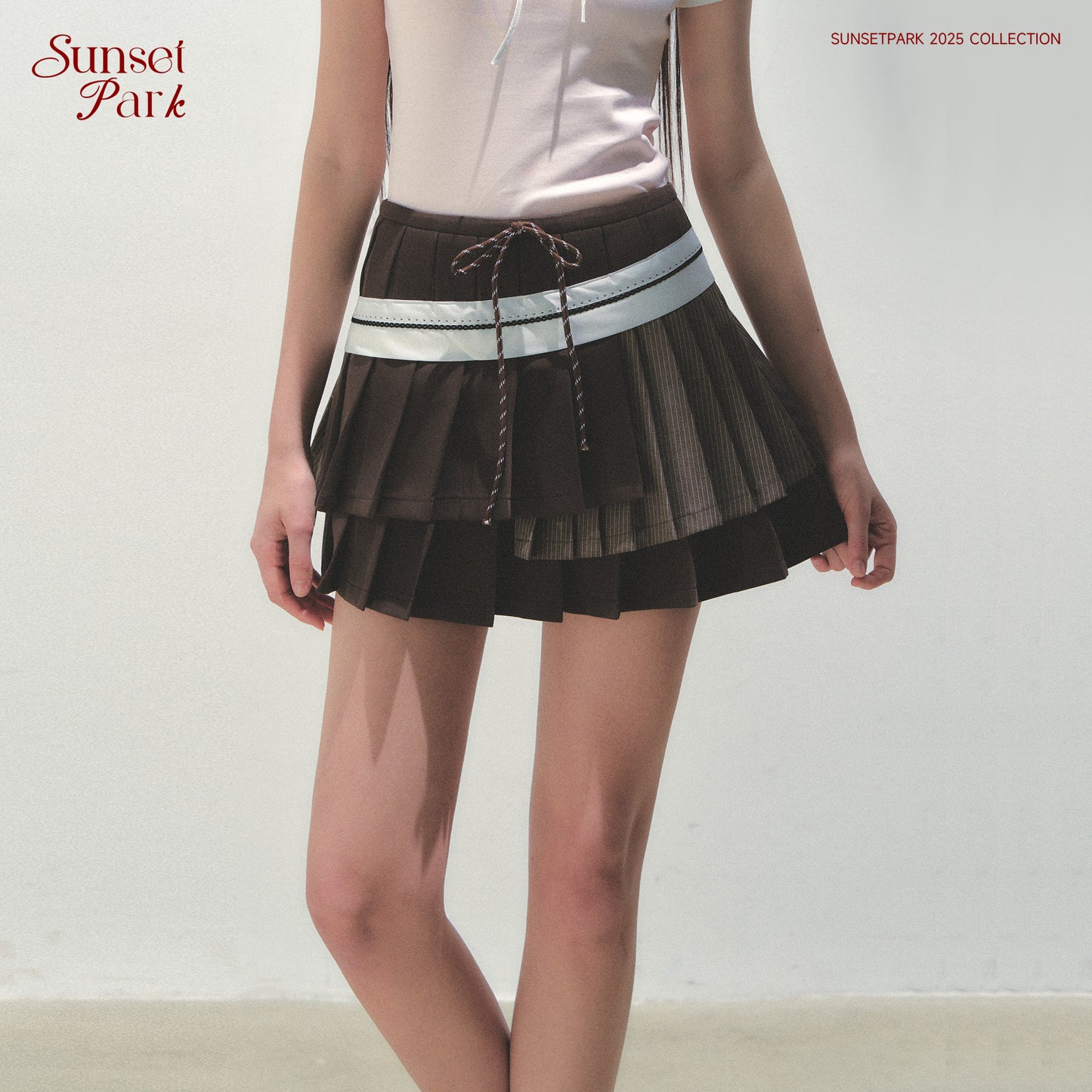 2-Stripe Pleated Asymmetrical Tiered Skirt