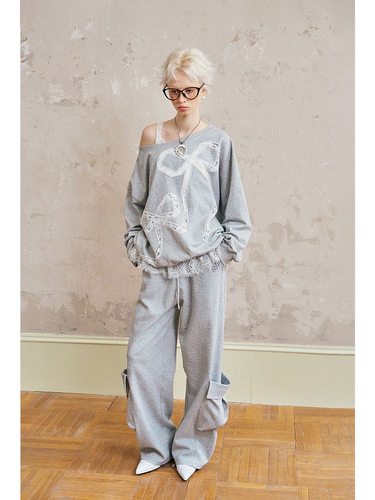 Wide-Leg Sweatpants With Large Hem Pocket