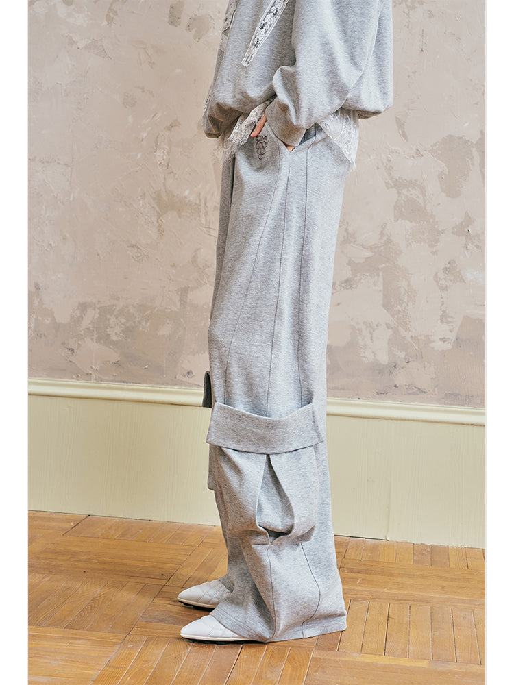 Wide-Leg Sweatpants With Large Hem Pocket