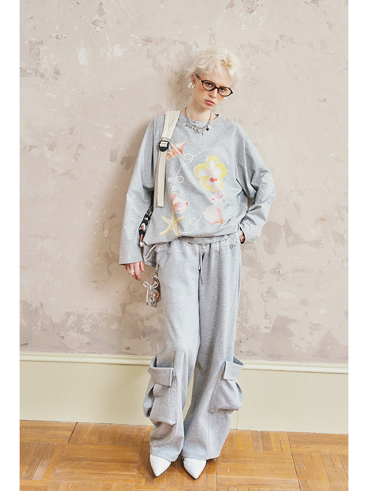 Wide-Leg Sweatpants With Large Hem Pocket