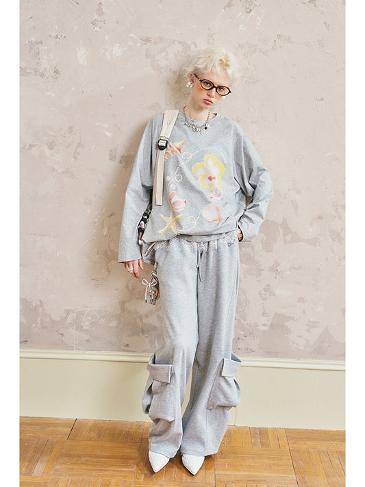 Wide-Leg Sweatpants With Large Hem Pocket