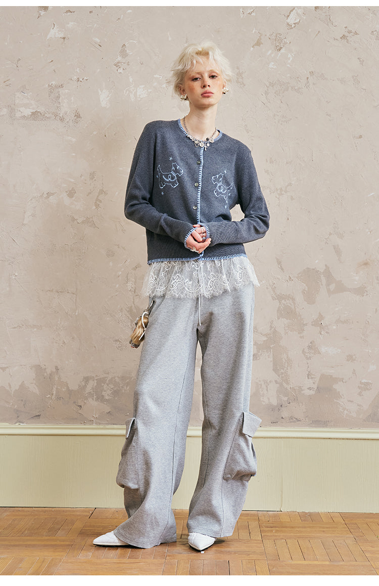 Wide-Leg Sweatpants With Large Hem Pocket