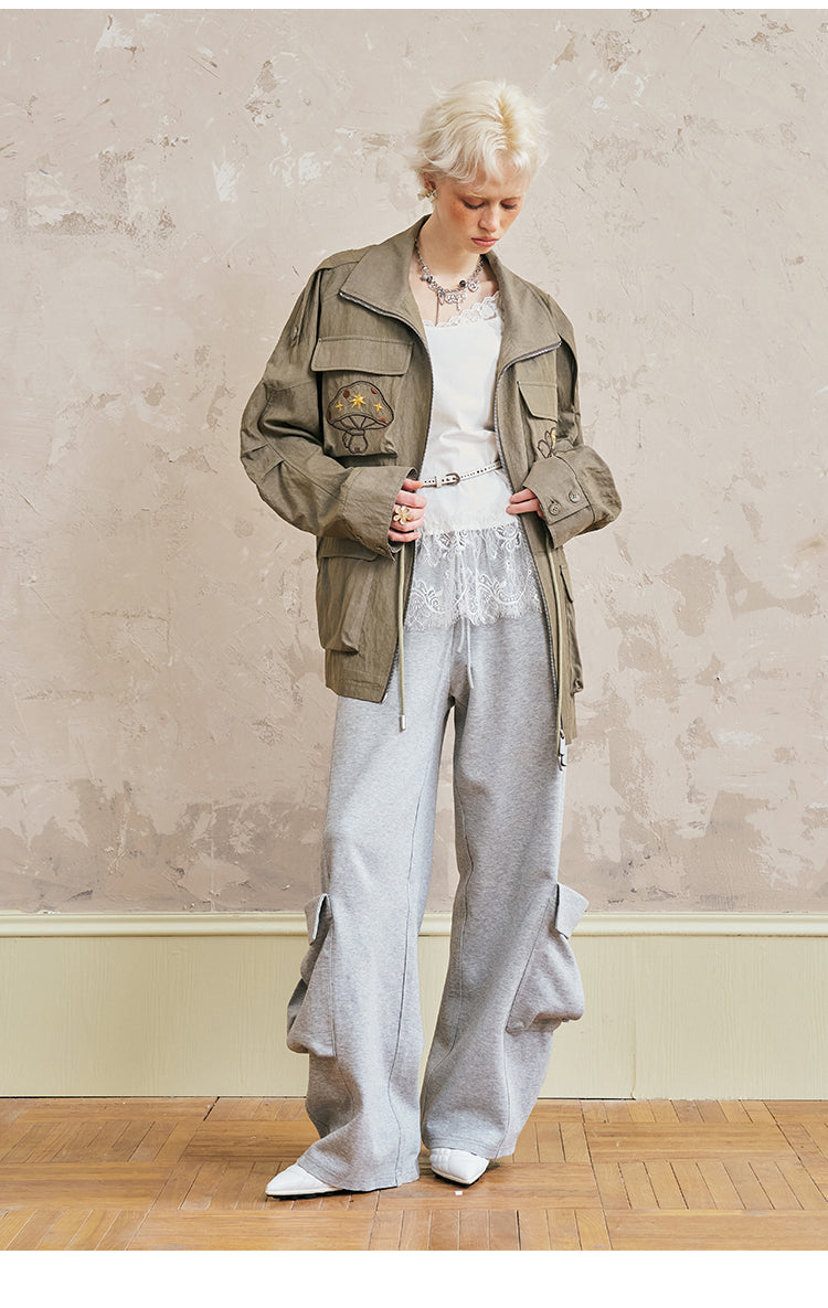 Wide-Leg Sweatpants With Large Hem Pocket