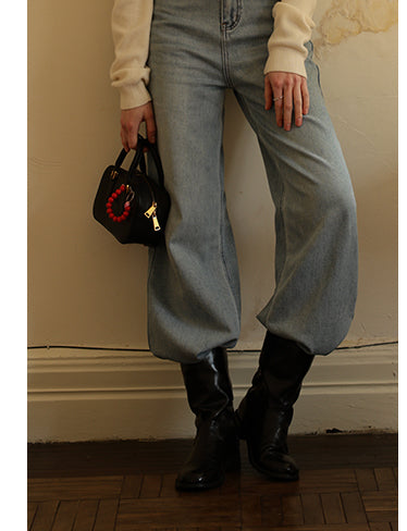 High-Rise Washed Straight Jeans