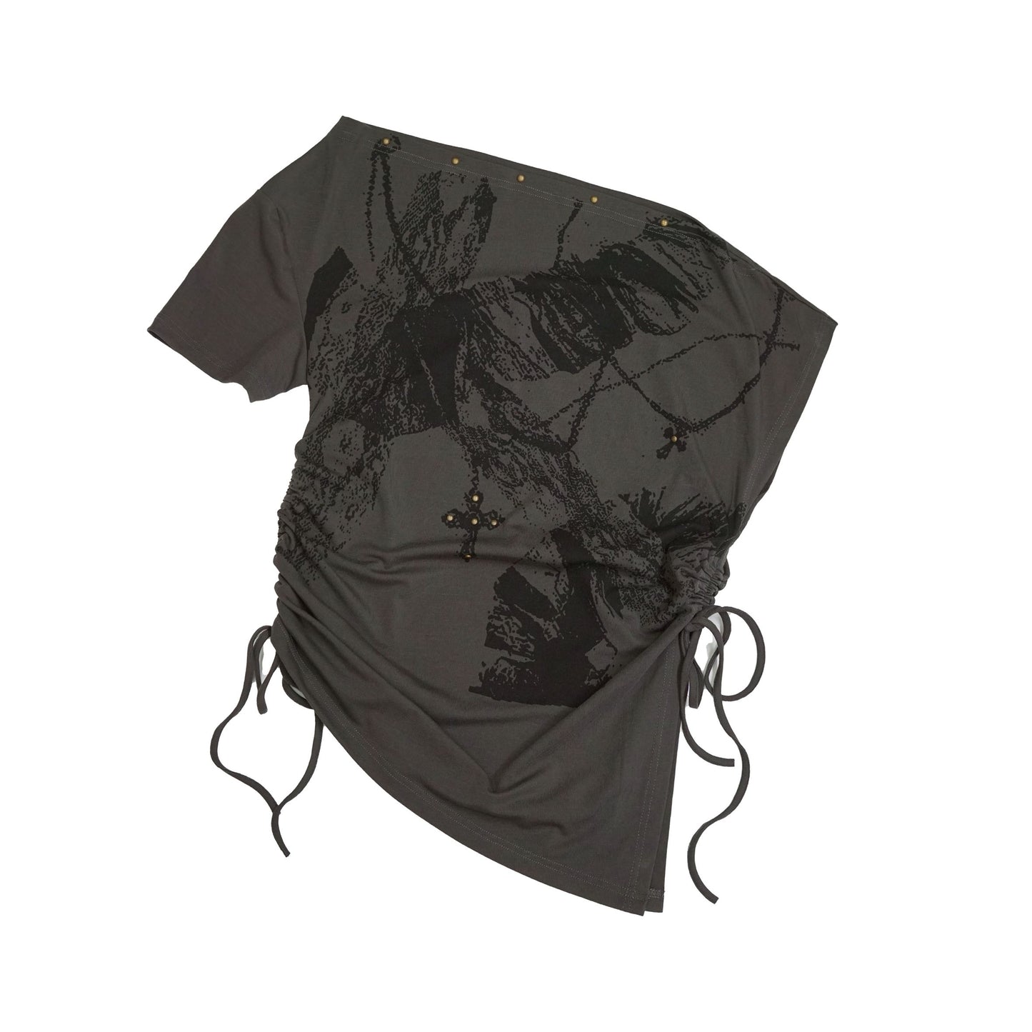 Gothic Print One-Shoulder Asymmetric Top