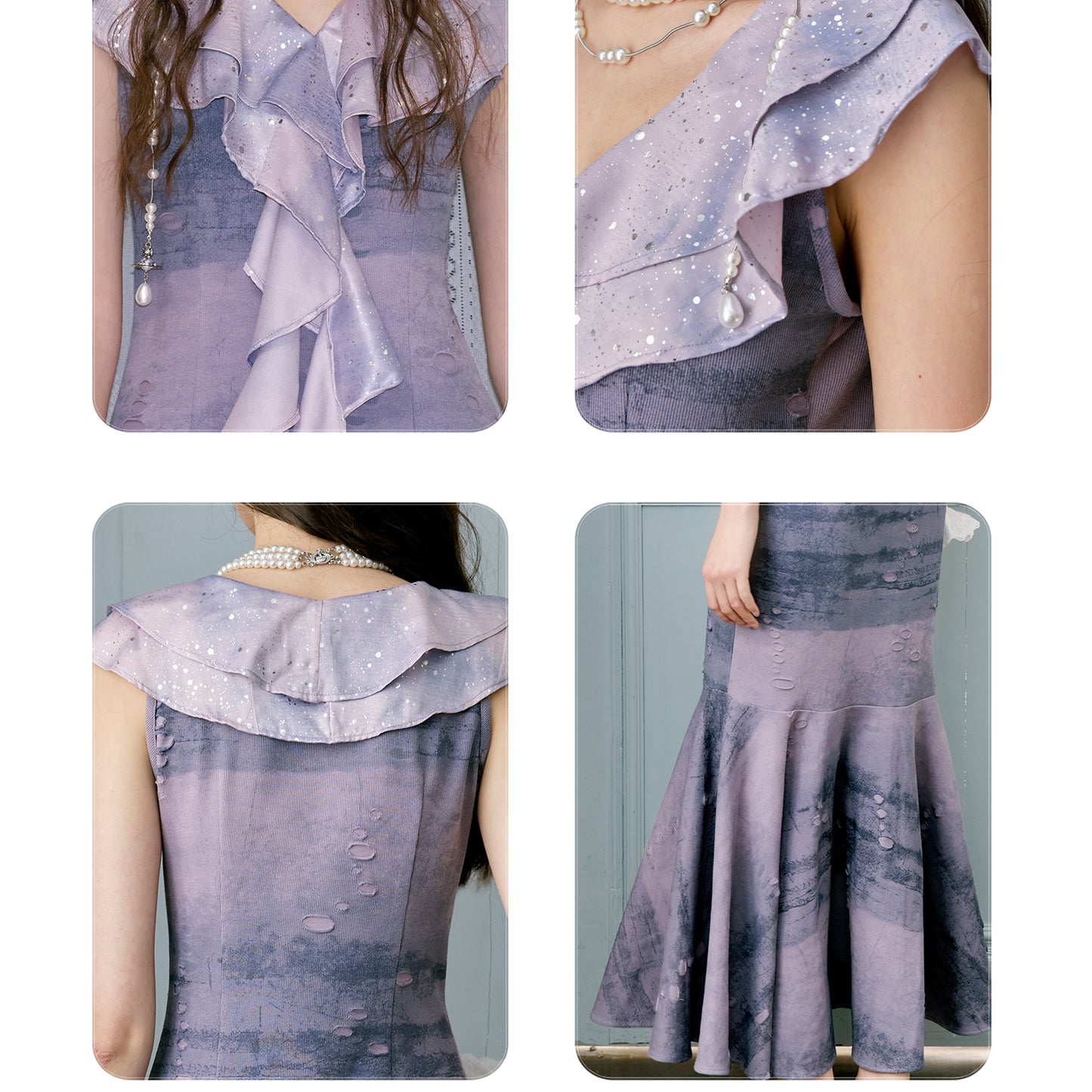 Ruffled Double Collar Distressed Fishtail Dress