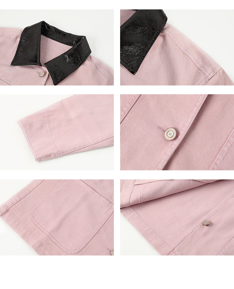 Denim Jacket With Faux Leather Collar