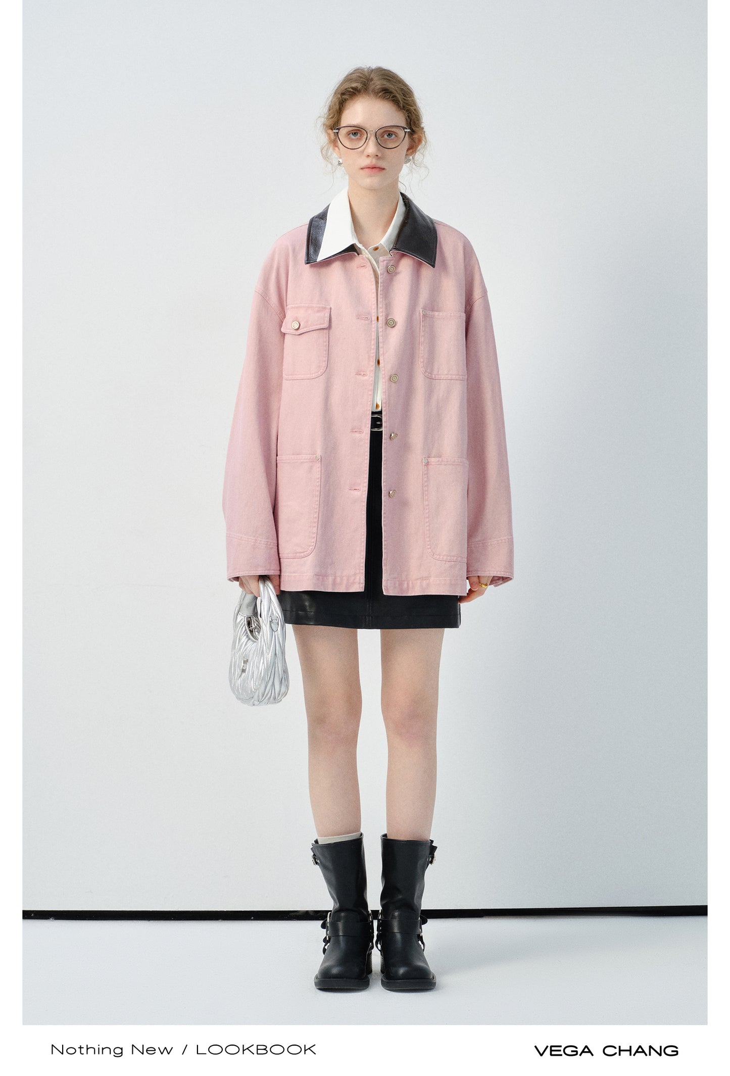 Denim Jacket With Faux Leather Collar