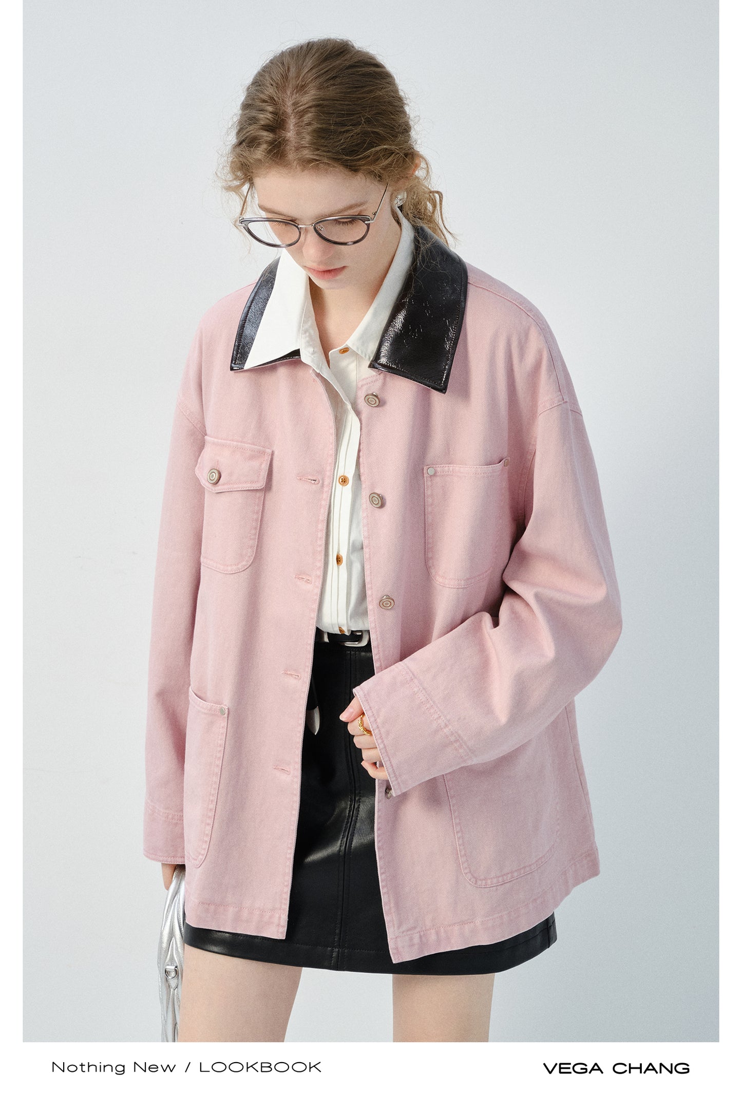 Denim Jacket With Faux Leather Collar