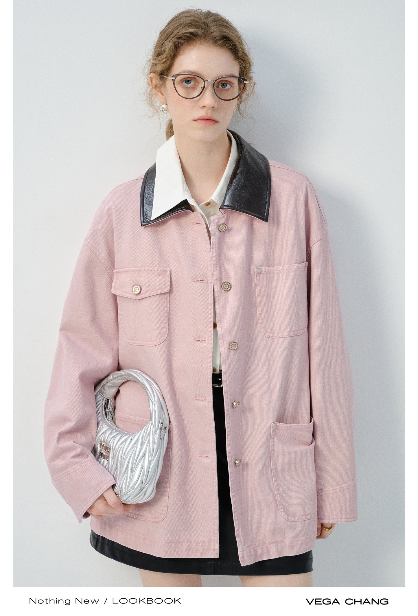 Denim Jacket With Faux Leather Collar