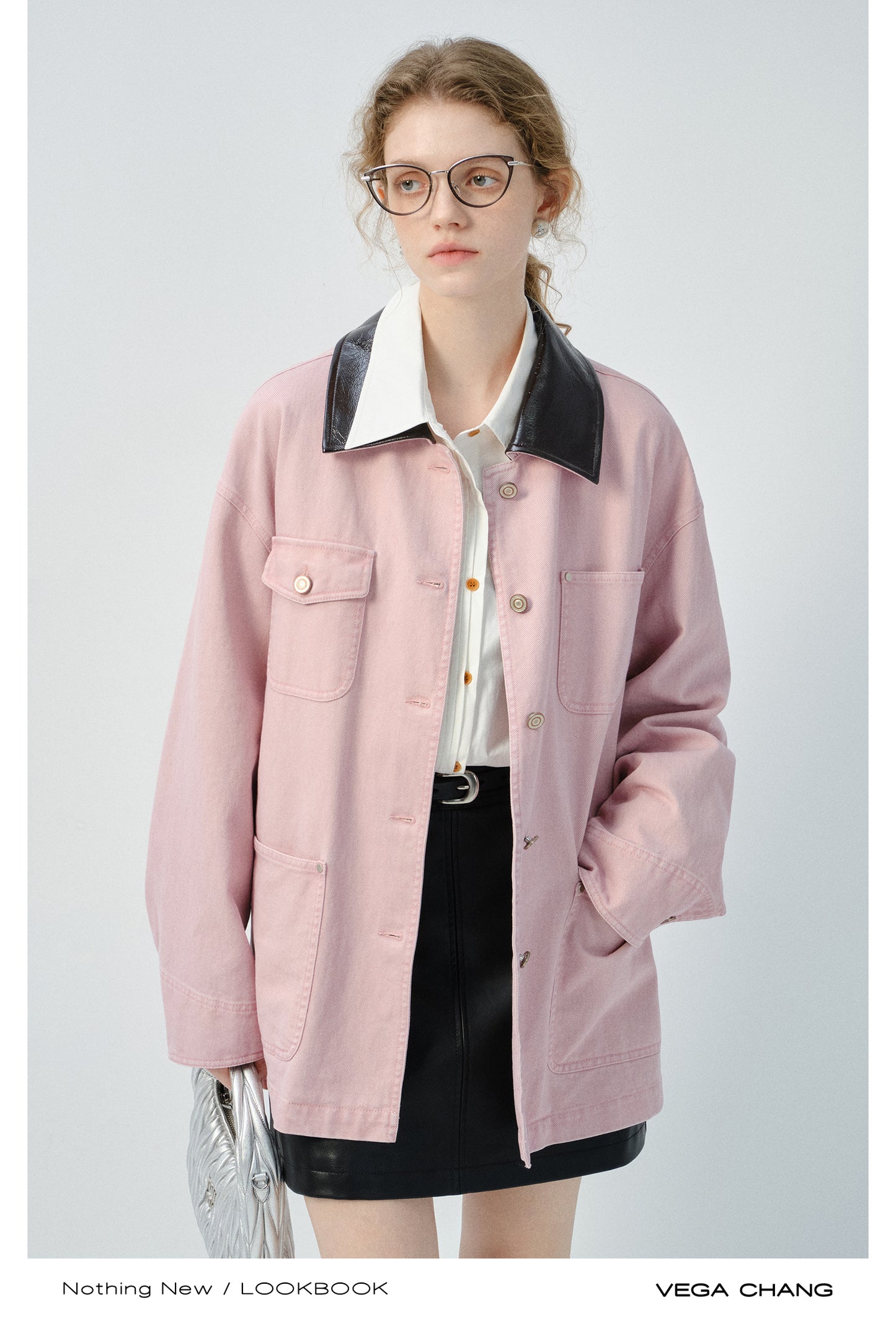 Denim Jacket With Faux Leather Collar