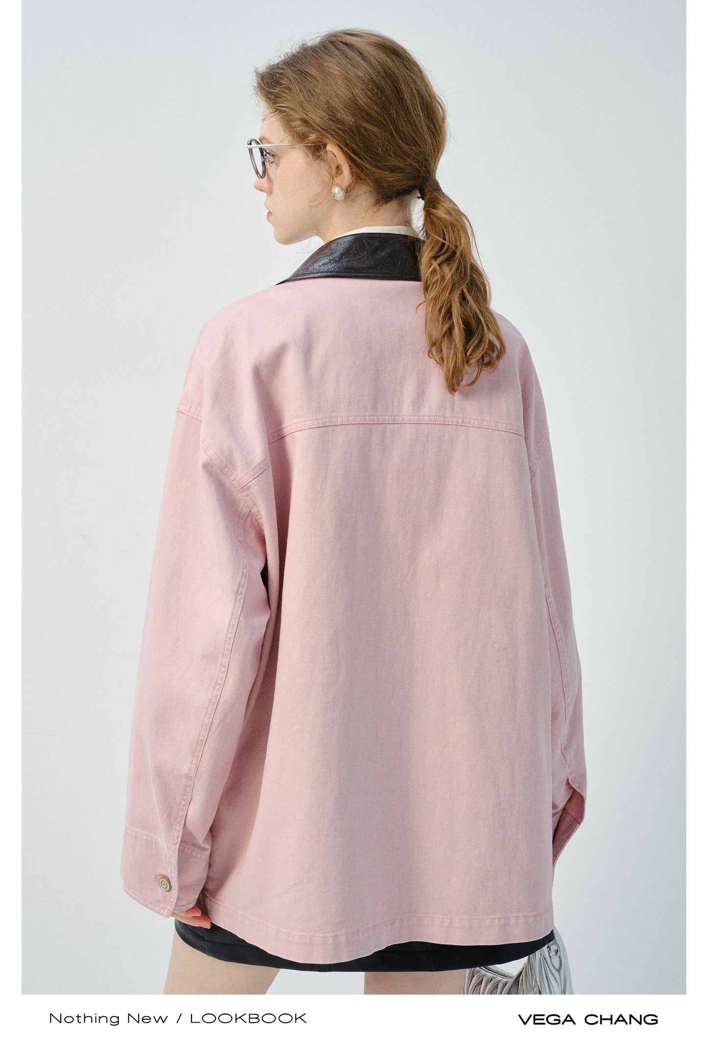 Denim Jacket With Faux Leather Collar