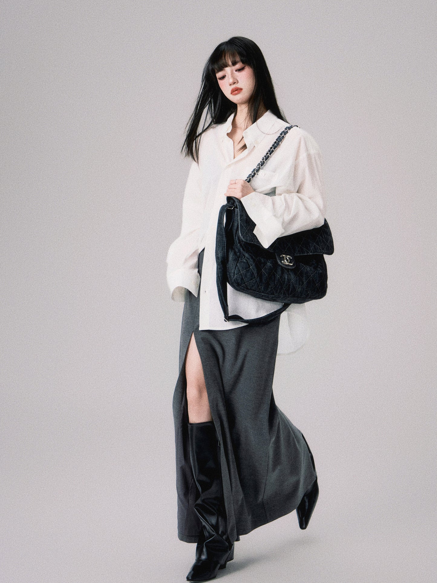 Double Slit Tailored Straight Maxi Skirt