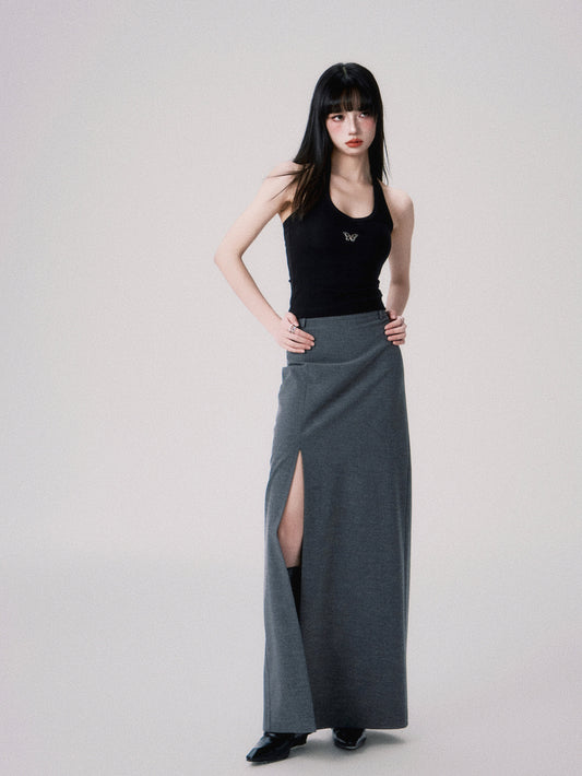 Double Slit Tailored Straight Maxi Skirt