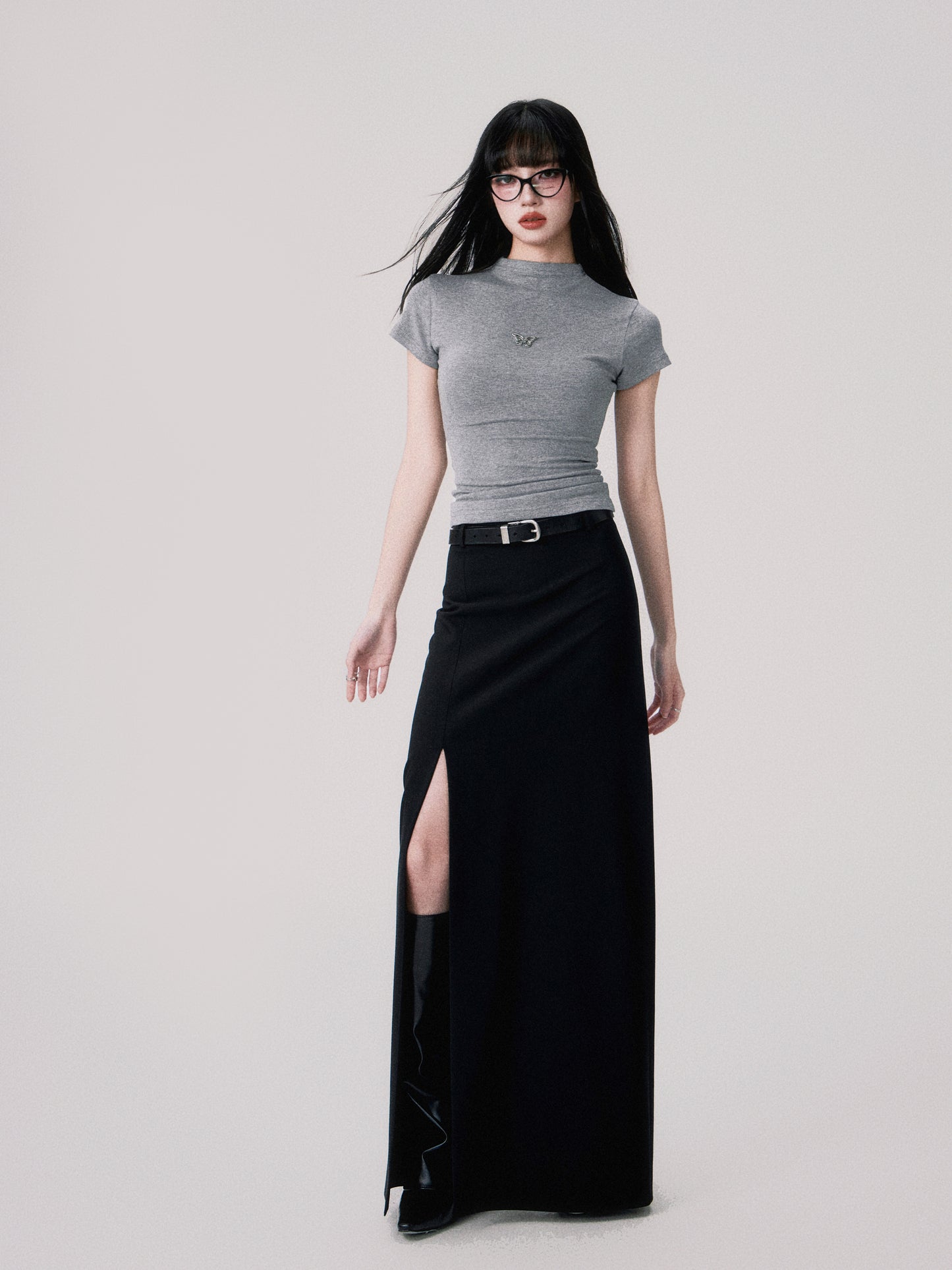 Double Slit Tailored Straight Maxi Skirt