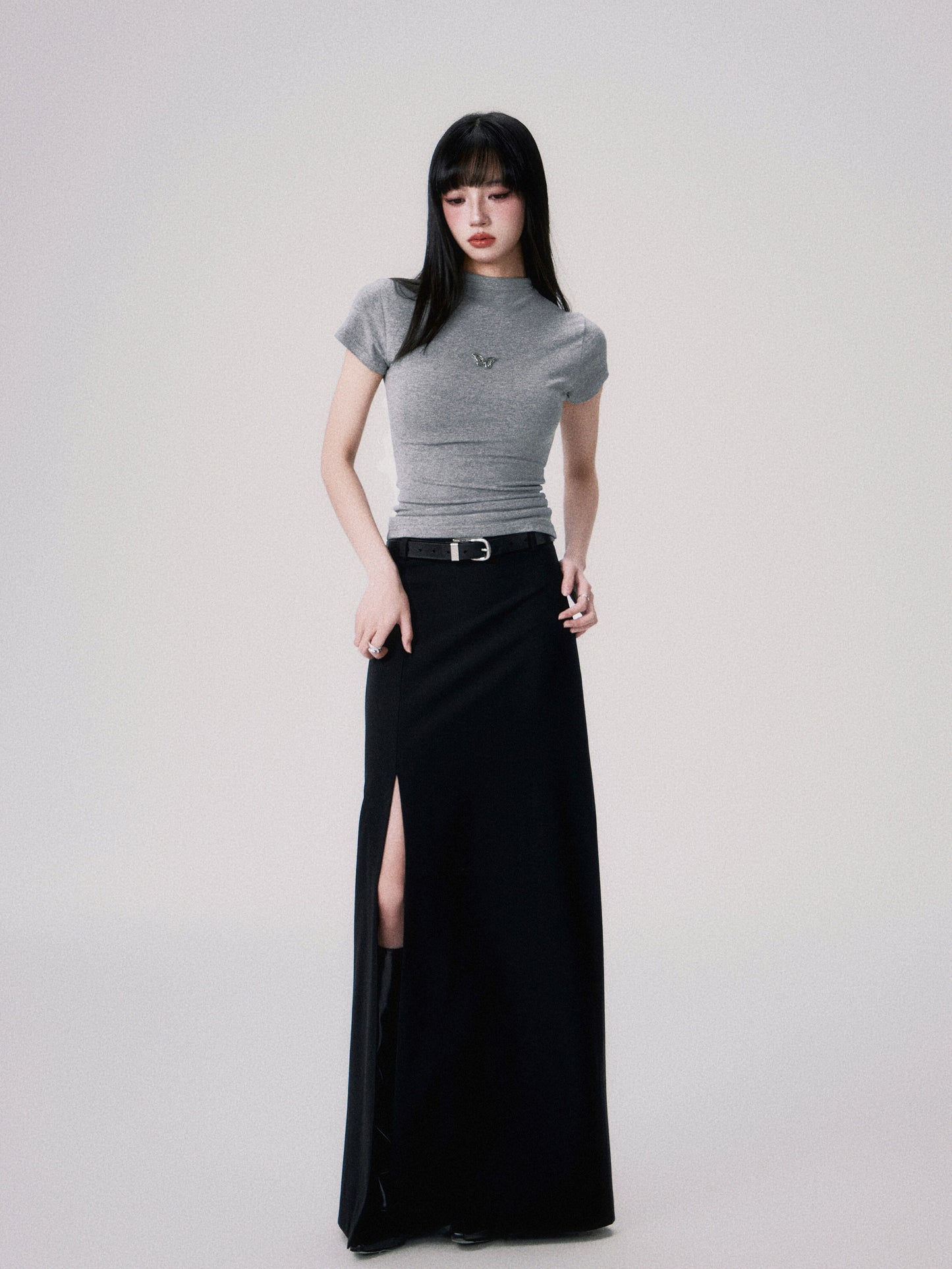 Double Slit Tailored Straight Maxi Skirt