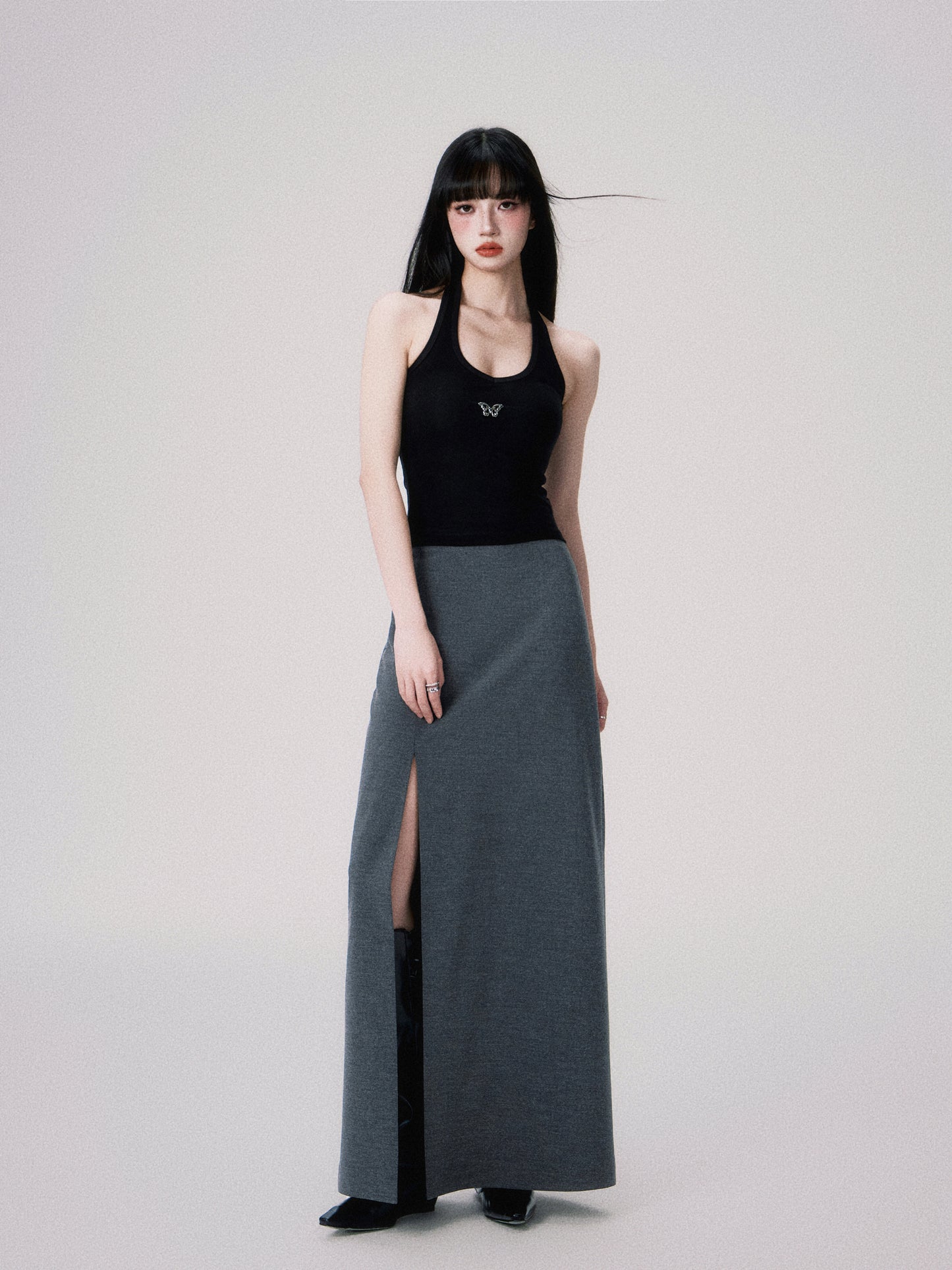 Double Slit Tailored Straight Maxi Skirt