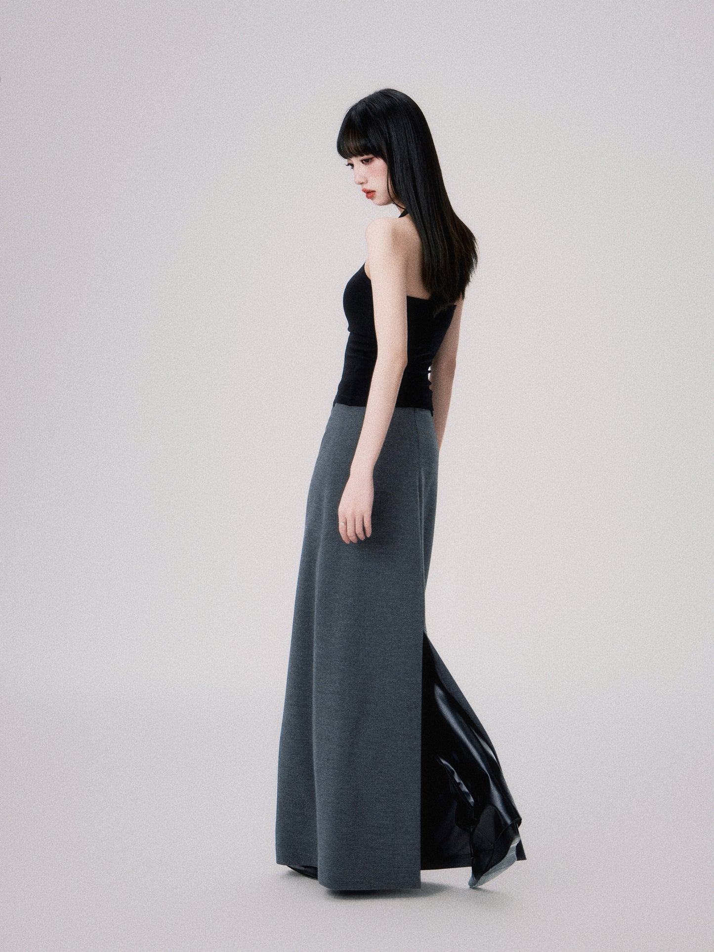 Double Slit Tailored Straight Maxi Skirt