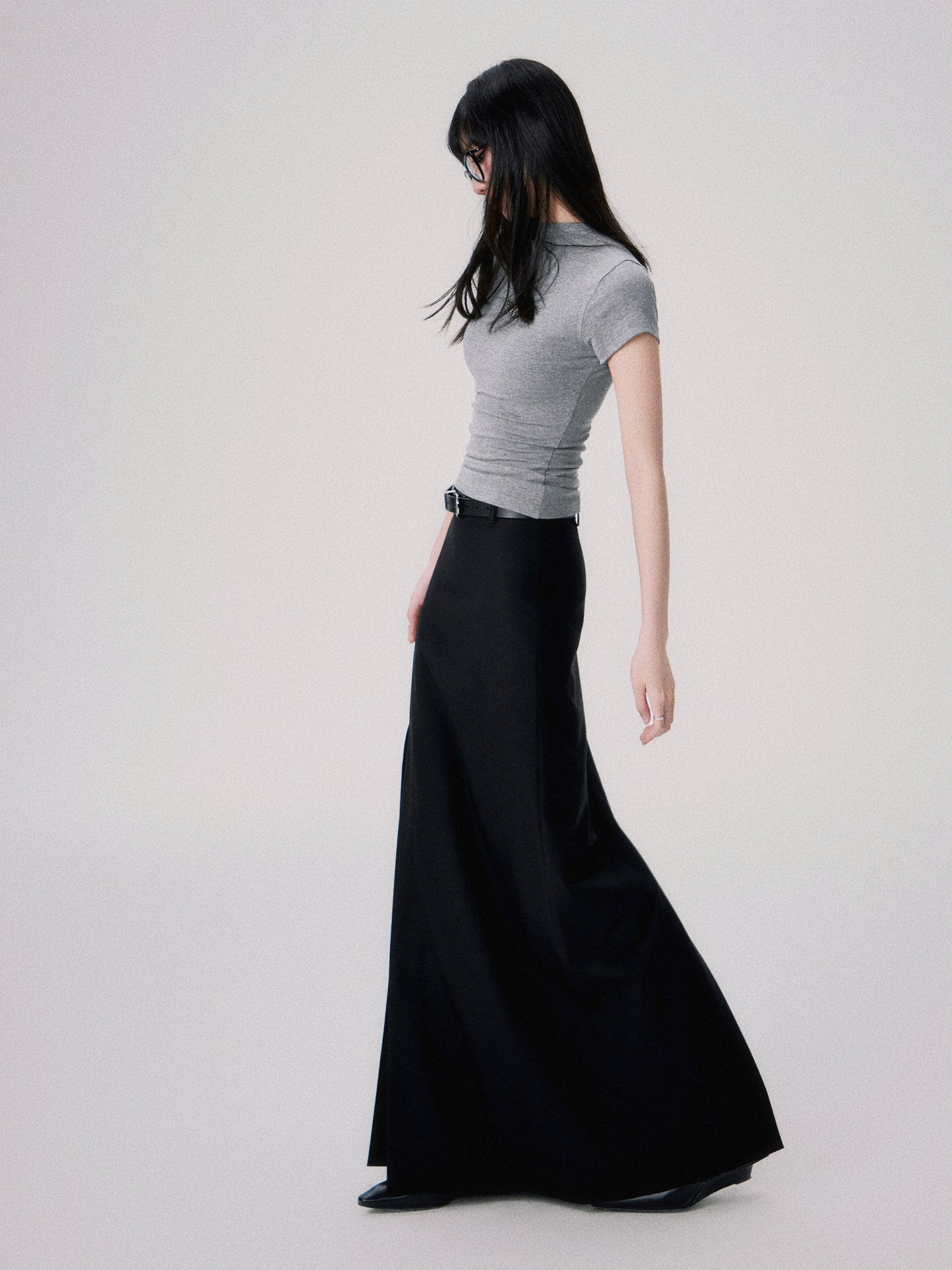 Double Slit Tailored Straight Maxi Skirt
