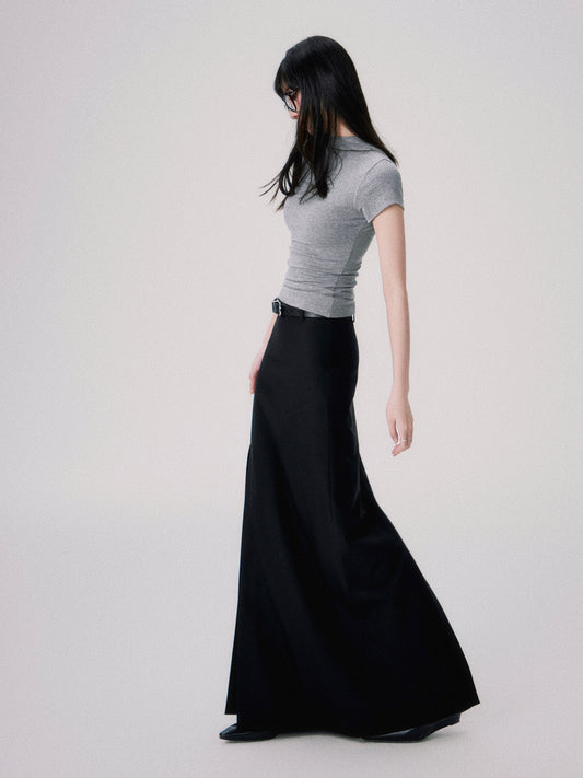Double Slit Tailored Straight Maxi Skirt