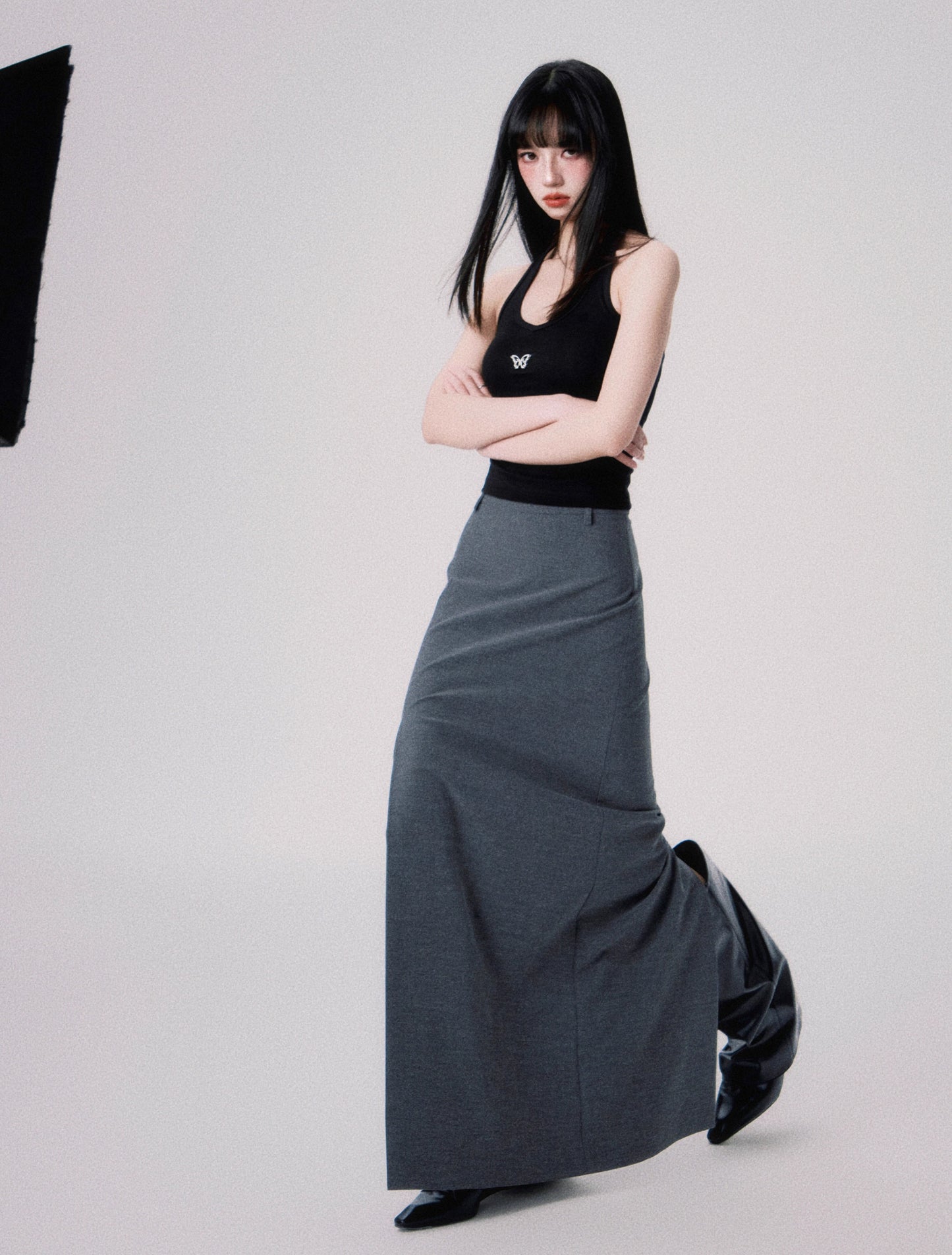 Double Slit Tailored Straight Maxi Skirt