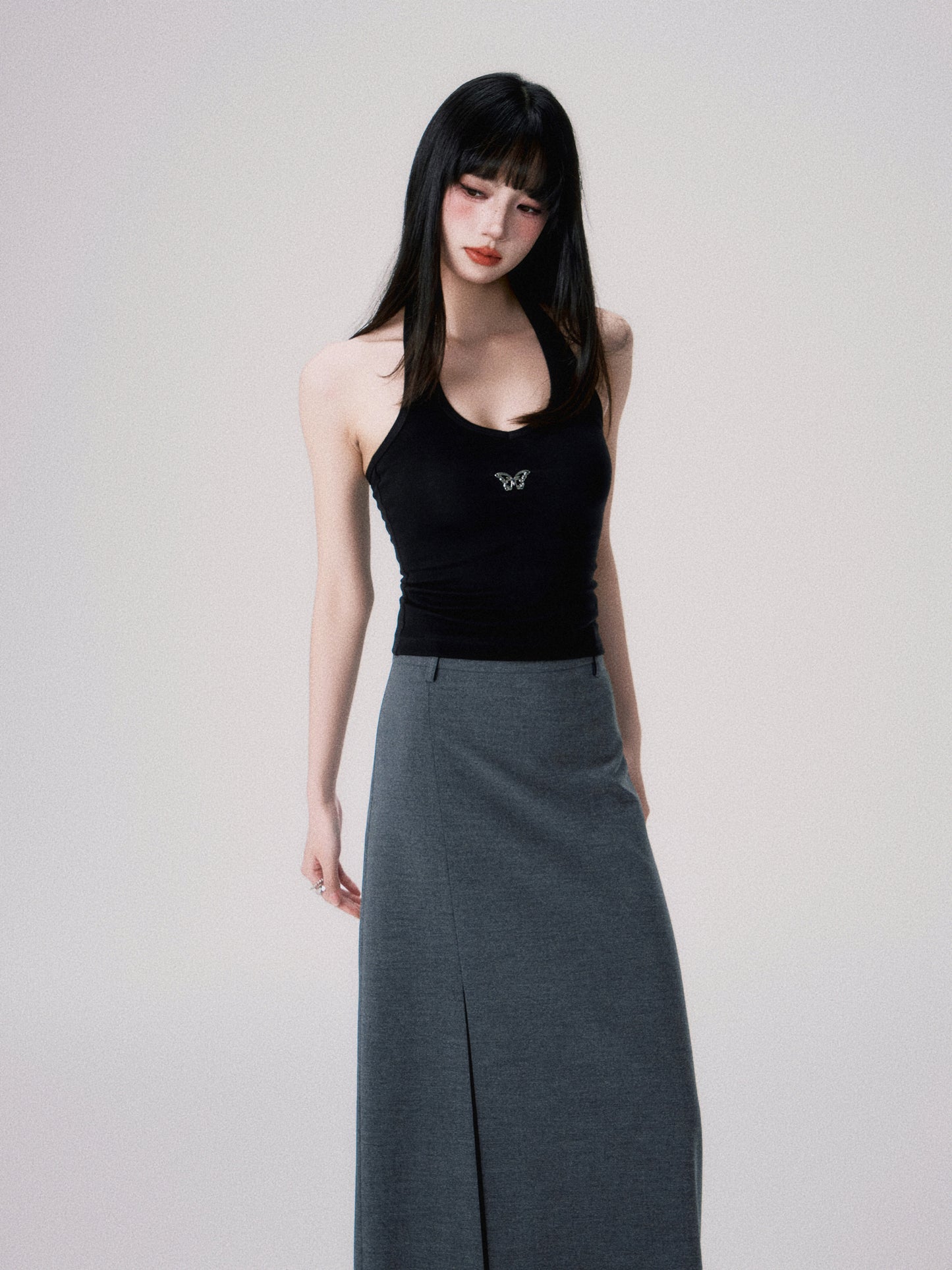 Double Slit Tailored Straight Maxi Skirt