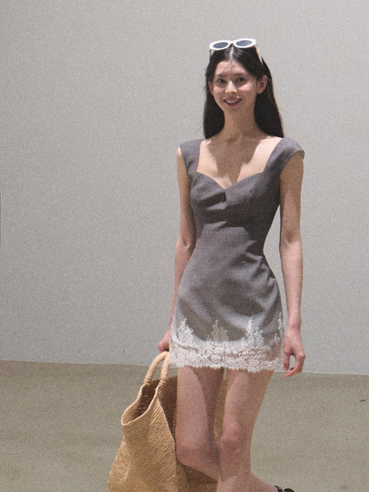 Lace Hem Sleeveless Chic Mini Dress