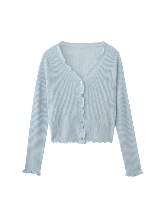 Lettuce Edge Lightweight Ribbed Cardigan