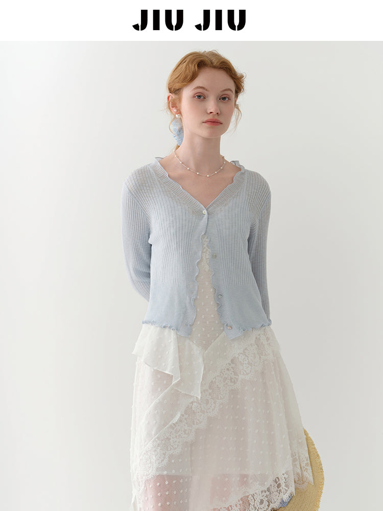 Lettuce Edge Lightweight Ribbed Cardigan
