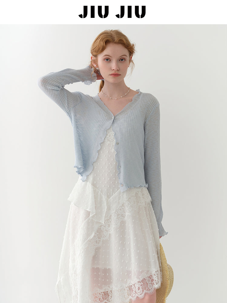 Lettuce Edge Lightweight Ribbed Cardigan